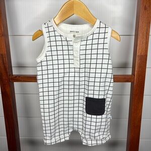 Petit Lem White and Black Grid Romper